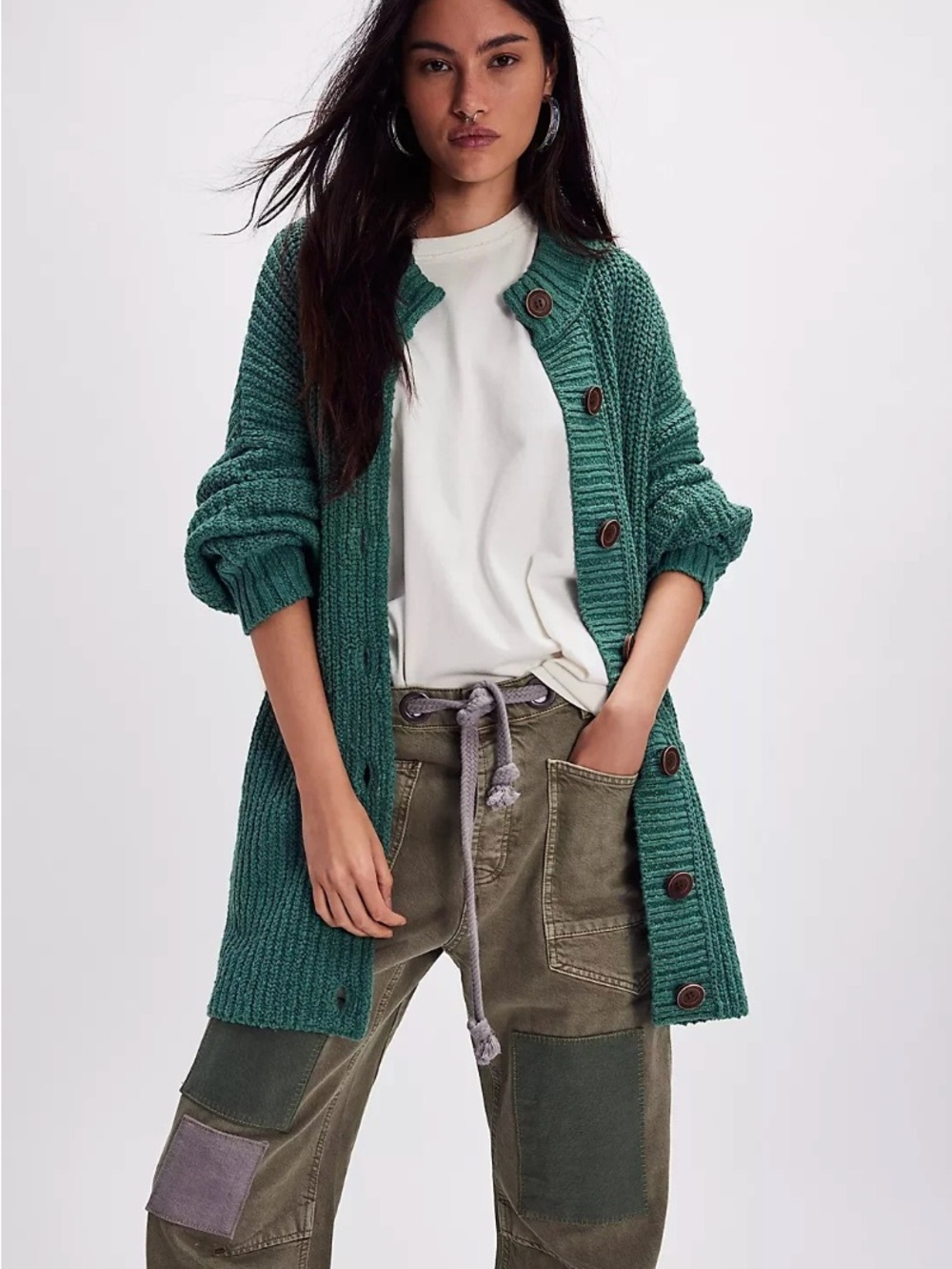 Free people Brooklyn belted cardigan in teal